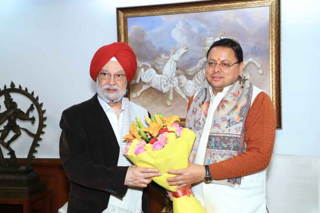 केंद्रीय मंत्री हरदीप पूरी से सीएम धामी ने की मुलाकात, राष्ट्रीय खेलों के आयोजन को लेकर किया अनुरोध