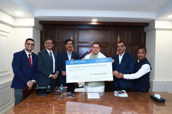 एल एंड टी ने आपदा प्रभावितों की सहायता को 5 करोड़ रुपये की राशि मुख्यमंत्री राहत कोष में दी