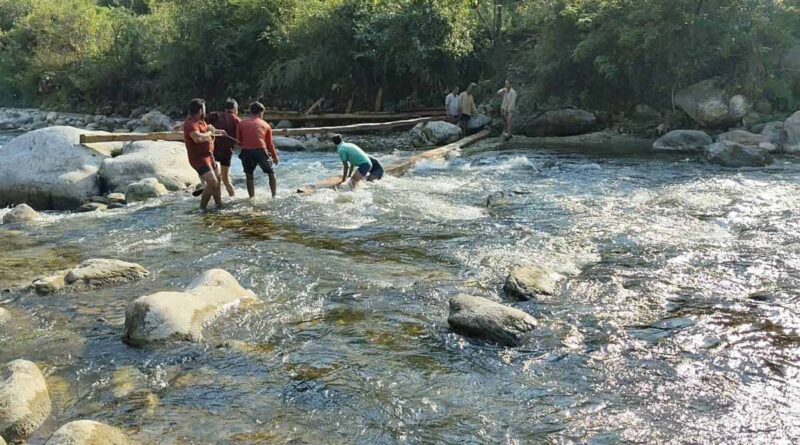 पेड़ का मोटा तना डालकर नदी पार करने को मजबूर हैं ग्रामीण, पुल की मांग पर हुए मुखर