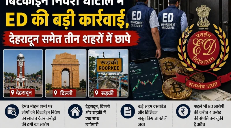 बिटकॉइन निवेश घोटाले में ED की बड़ी कार्रवाई, देहरादून समेत तीन शहरों में छापे