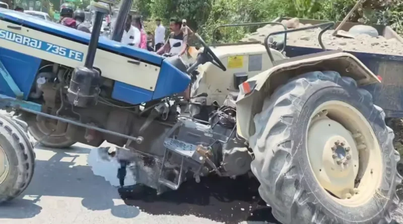 चोरगलिया–सितारगंज मार्ग पर भीषण हादसा: तेज रफ्तार कार की टक्कर से ट्रैक्टर दो हिस्सों में बंटा