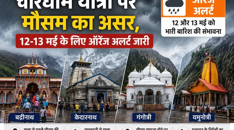 चारधाम यात्रा पर मौसम का असर, 12-13 मई के लिए ऑरेंज अलर्ट जारी